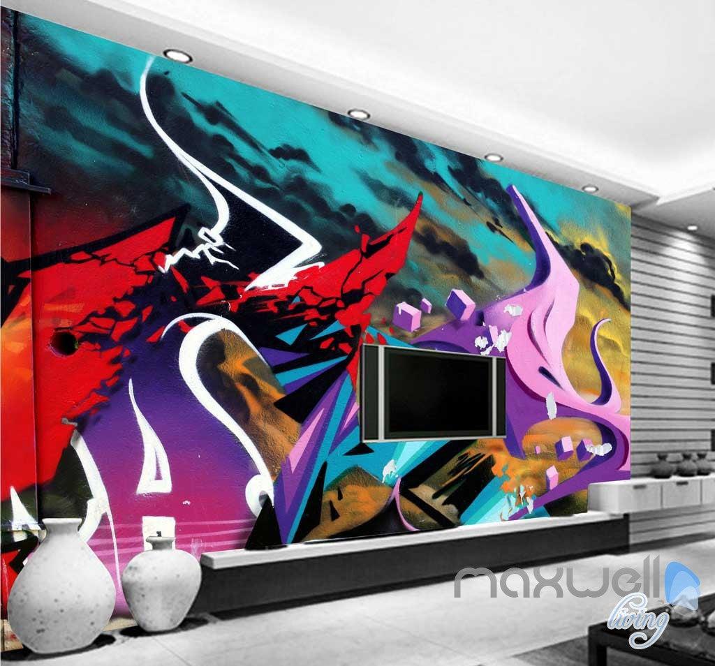 3D Graffiti Abstract Fire Wall Murals Paper Art Print Decals Decor IDCWP-TY-000010