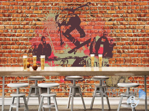 Image of 3D Graffiti Surfboard Boys Brick Wall Mural Paper Art Print Decals IDCWP-TY-000013