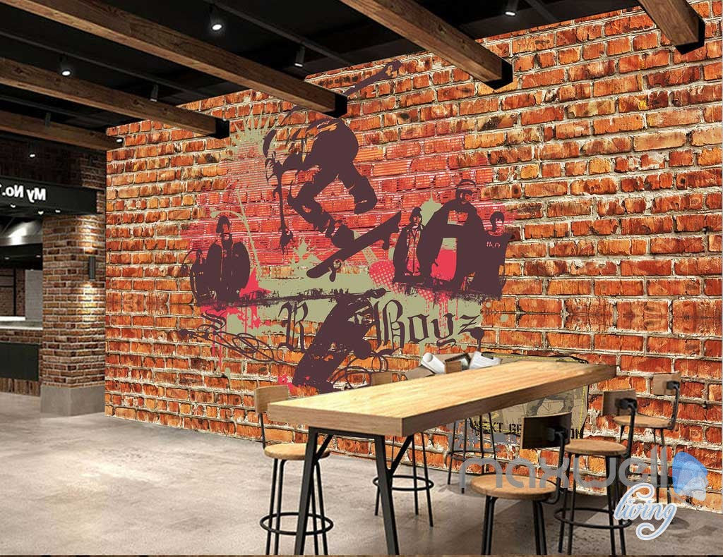 3D Graffiti Surfboard Boys Brick Wall Mural Paper Art Print Decals IDCWP-TY-000013