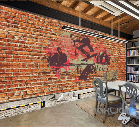Image of 3D Graffiti Surfboard Boys Brick Wall Mural Paper Art Print Decals IDCWP-TY-000013