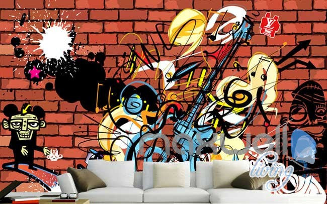 3D Graffiti Music Guitar Wall Mural Paper Art Print Decals Decor IDCWP-TY-000015
