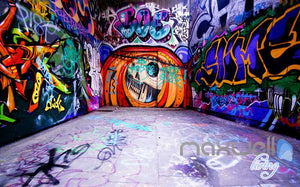 3D Graffiti Pumpkin Jack Halloween Wall Mural Paper Art Print Decals Decor  IDCWP-TY-000025