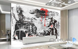 Black White Red Urban Motorbike Wall Mural Paper Art Print Decals Decor IDCWP-TY-000026