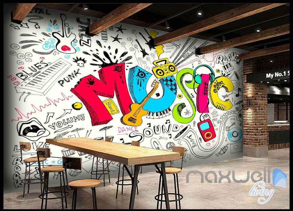 3D Music Earphone Keyboard Wall Murals Paper Art Print Decals Decor Wallpaper IDCWP-TY-000027