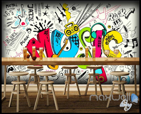 Image of 3D Music Earphone Keyboard Wall Murals Paper Art Print Decals Decor Wallpaper IDCWP-TY-000027