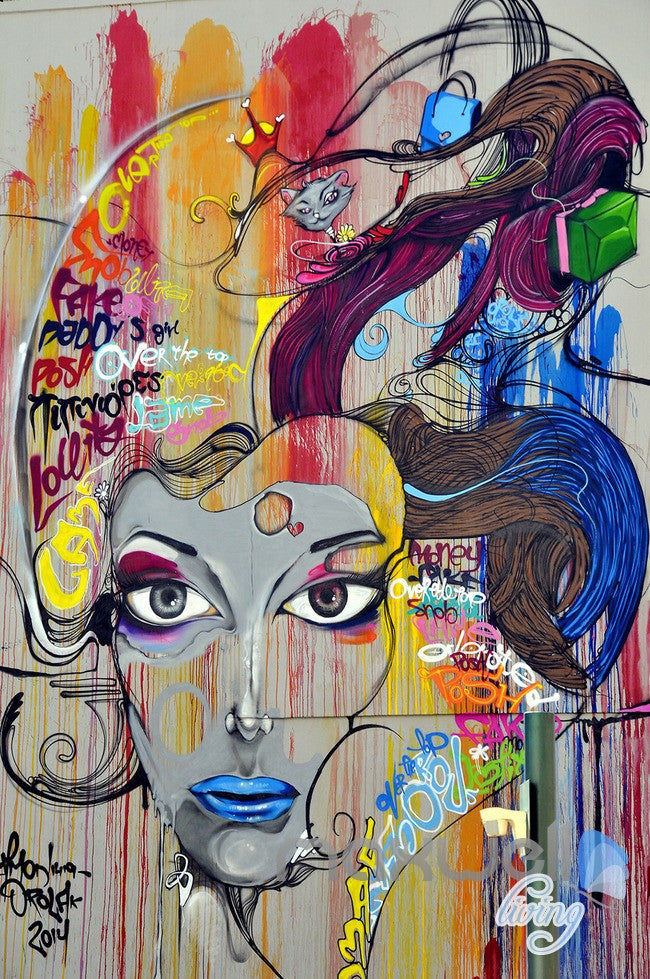 Abstract Graffiti Cat Woman Wall Murals Paper Art Print Decals Decor IDCWP-TY-000033