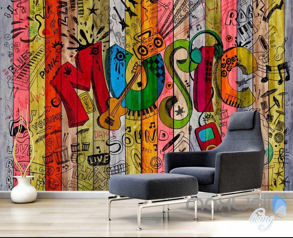 3D Graffiti Music Color Board Wall Murals Paper Art Print Decals Decor Wallpaper IDCWP-TY-000036