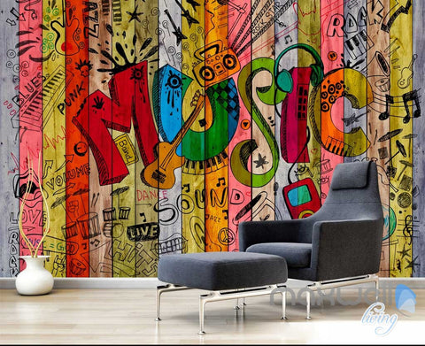 Image of 3D Graffiti Music Color Board Wall Murals Paper Art Print Decals Decor Wallpaper IDCWP-TY-000036