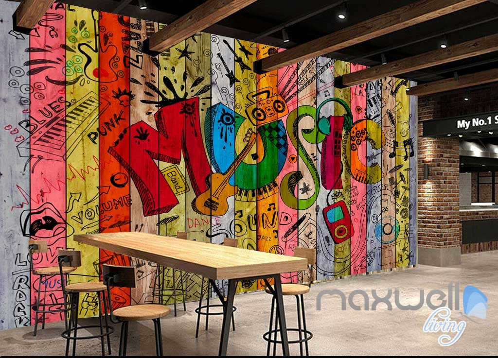 3D Graffiti Music Color Board Wall Murals Paper Art Print Decals Decor Wallpaper IDCWP-TY-000036