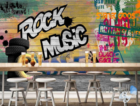 Image of 3D Graffiti Board Rock Music Wall Mural Paper Art Print Decals Decor Wallpaper IDCWP-TY-000042