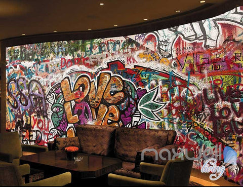 Image of 3D Graffiti Door Love Wall Murals Paper Print Decals Decor Wallpaper IDCWP-TY-000050