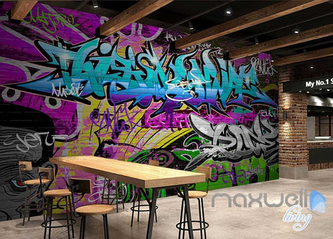 Image of 3D Graffiti Blue Letters Wall Paper Art Murals Print Decals Decor Wallpaper IDCWP-TY-000053