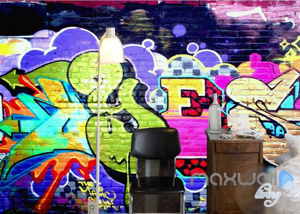 3D Graffiti Color Brick Wall Art Murals Paper Print Decals Decor Wallpaper IDCWP-TY-000062