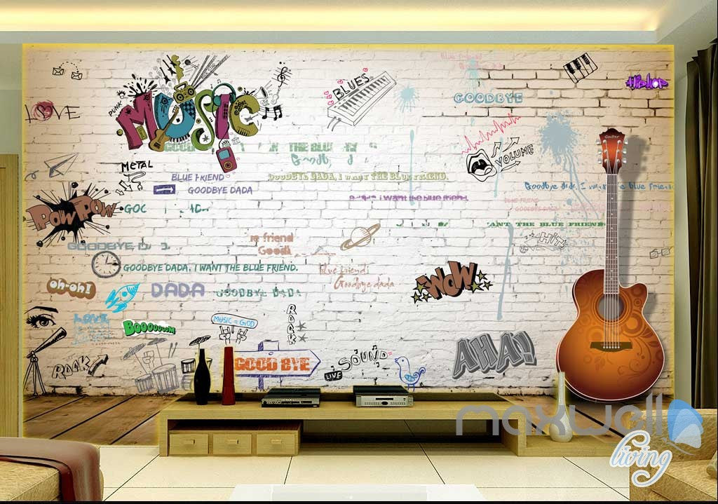 3D Graffiti Music Guitar Keyboard Wall Mural Paper Art Print Decals Decor IDCWP-TY-000063