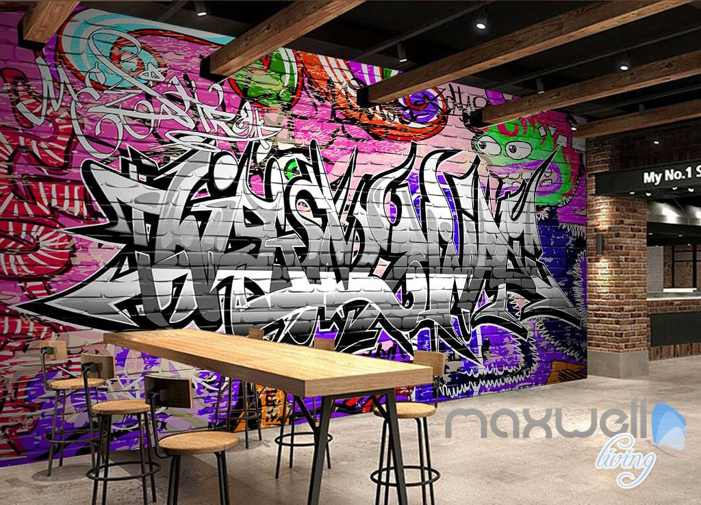 graffiti monsters 3D Graffiti Monster Wall Murals Paper Art Print Decals Decor Wallpaper IDCWP-TY-000077 Size:230X370cm/90.55X145.66in HxW / Removable adhesive vinyl