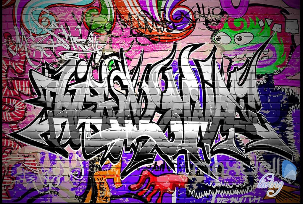 graffiti monsters 3D Graffiti Monster Wall Murals Paper Art Print Decals Decor Wallpaper IDCWP-TY-000077 Size:230X370cm/90.55X145.66in HxW / Removable adhesive vinyl