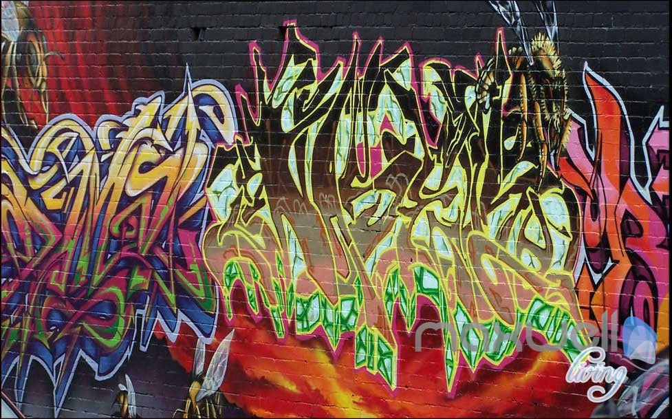 3D Graffiti Fire Letters Wall Murals Paper Art Print Decals Decor IDCWP-TY-000078