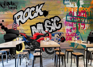3D Colorful Graffiti Board Rock Music Wheel Motor Wall Murals Wallpaper Art Decals Decor IDCWP-TY-000080
