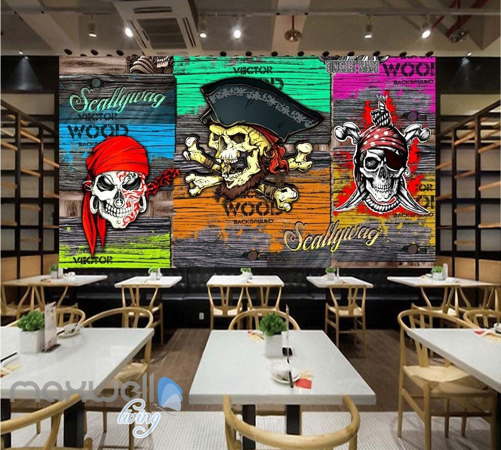3D Graffiti Pirate Skull Wall Murals Wallpaper Art Decals Decor Party Theme IDCWP-TY-000082