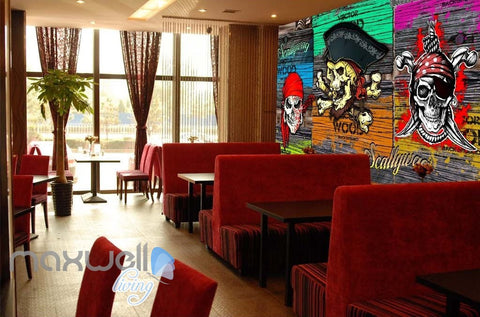 Image of 3D Graffiti Pirate Skull Wall Murals Wallpaper Art Decals Decor Party Theme IDCWP-TY-000082