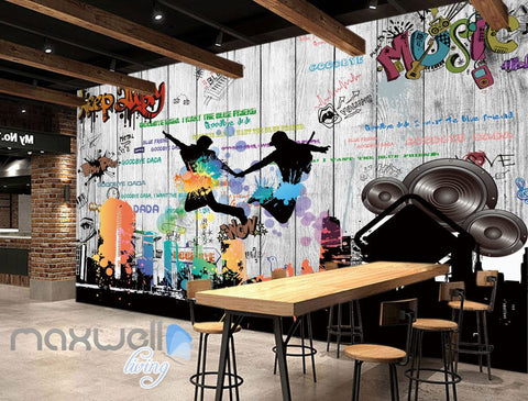 Image of 3D Graffiti Board Music Dancer Wall Murals Wallpaper Wall Art Decals Decor IDCWP-TY-000084