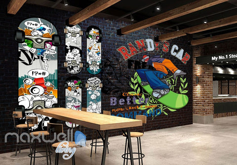 Image of 3D Graffiti Surfboard Brick Wall Murals Wallpaper Wall Art Decals Decor IDCWP-TY-000085