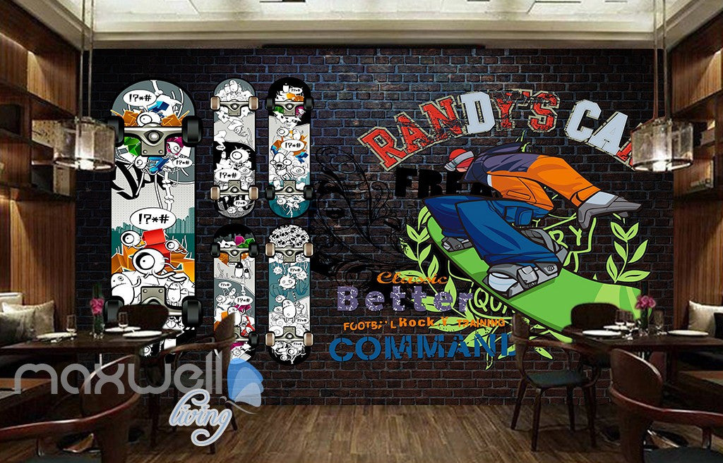 3D Graffiti Surfboard Brick Wall Murals Wallpaper Wall Art Decals Decor IDCWP-TY-000085