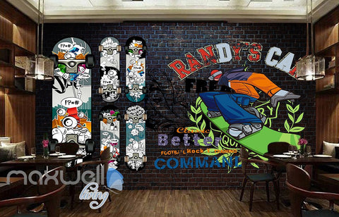 Image of 3D Graffiti Surfboard Brick Wall Murals Wallpaper Wall Art Decals Decor IDCWP-TY-000085
