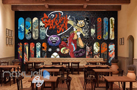 Image of 3D Graffiti Freestyle Surfer Brick Wall Murals Wallpaper Wall Art Decals Decor IDCWP-TY-000086