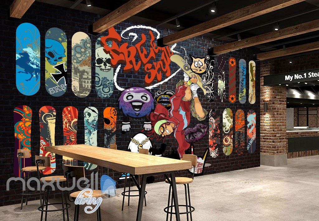 3D Graffiti Freestyle Surfer Brick Wall Murals Wallpaper Wall Art Decals Decor IDCWP-TY-000086
