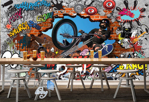 Image of 3D Graffiti Bicycle Xsports Wall Murals Wallpaper Wall Art Decals Decor IDCWP-TY-000088
