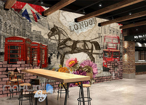 3D Vintage London Bus Horse Wall Murals Wallpaper Wall Art Decals Graffiti Decor IDCWP-TY-000089