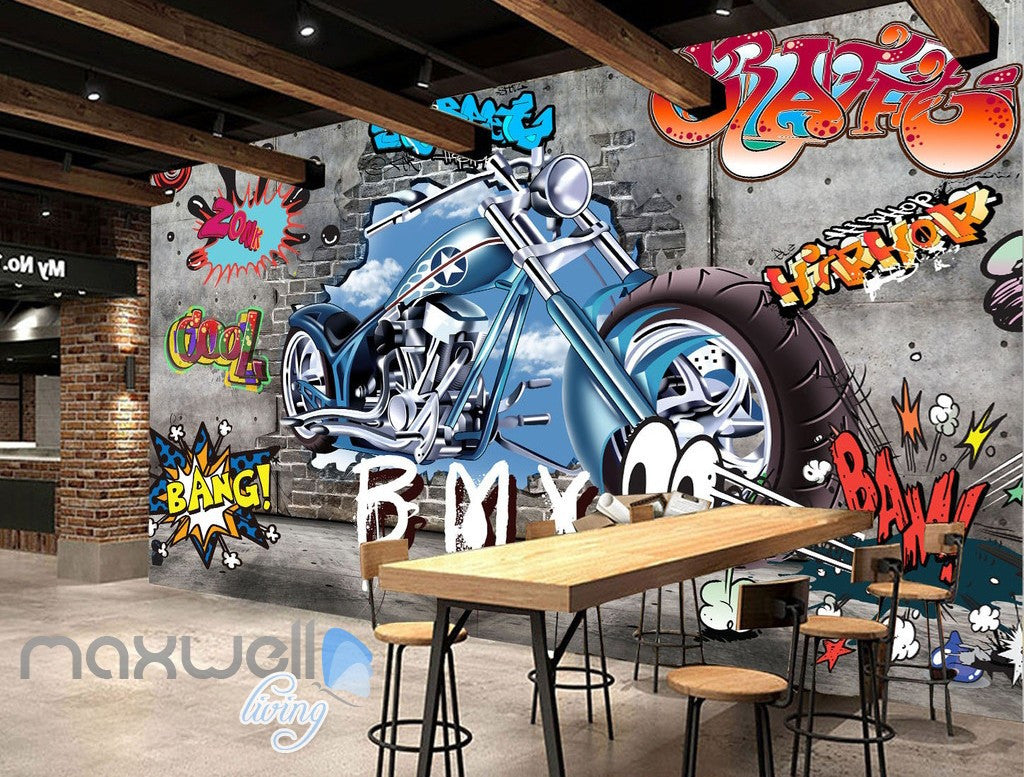 3D Graffiti Motorbike Break Bang Wall Murals Wallpaper Wall Art Decals Decor IDCWP-TY-000090