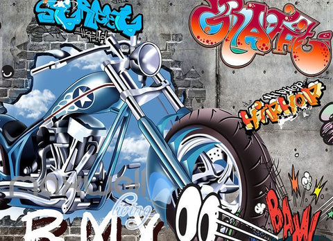 Image of 3D Graffiti Motorbike Break Bang Wall Murals Wallpaper Wall Art Decals Decor IDCWP-TY-000090