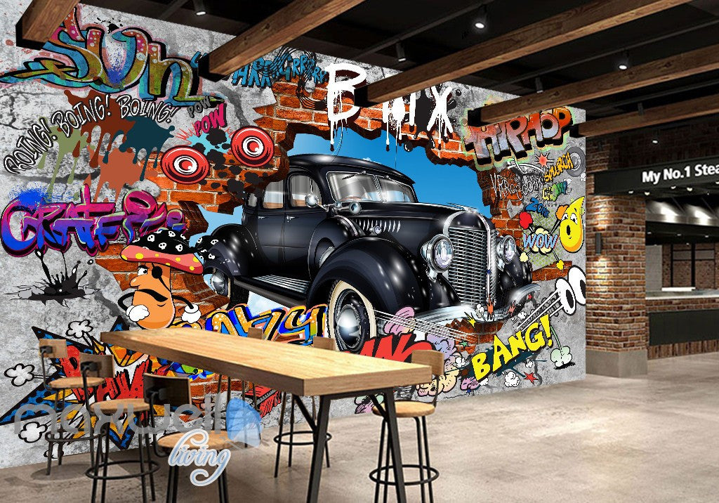 3D Graffiti Vintage Car Break Wall Murals Wallpaper Wall Art Decals Decor IDCWP-TY-000092