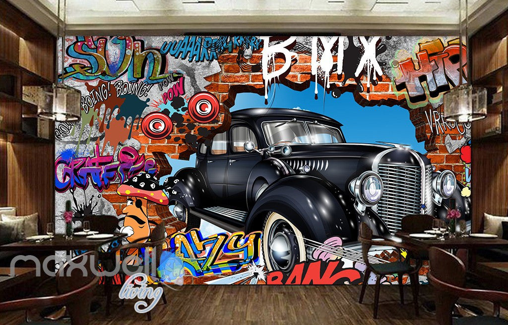 3D Graffiti Vintage Car Break Wall Murals Wallpaper Wall Art Decals Decor IDCWP-TY-000092