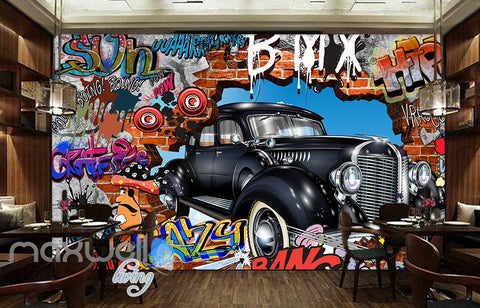 Image of 3D Graffiti Vintage Car Break Wall Murals Wallpaper Wall Art Decals Decor IDCWP-TY-000092