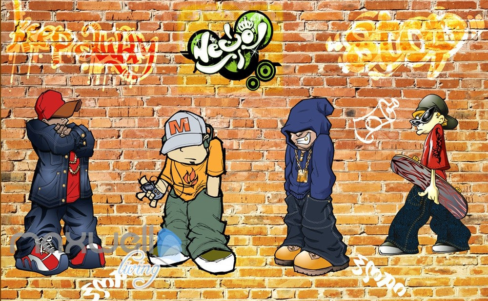 3D Graffiti Boys Brick Wall Murals Wallpaper Wall Art Decals Decor IDCWP-TY-000097