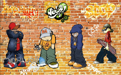 Image of 3D Graffiti Boys Brick Wall Murals Wallpaper Wall Art Decals Decor IDCWP-TY-000097