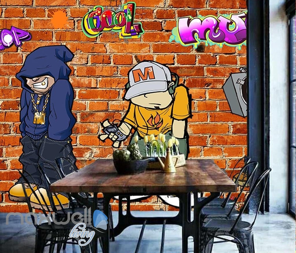 Papier peint mural 3D personnalisé de style hip-hop graffiti, amovible Papier peint mural 3D personnalisé de style hip-hop graffiti, amovible