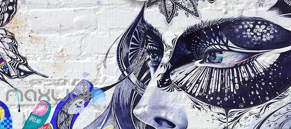 3D Graffiti Butterfly Lady Wall Murals Wallpaper Wall Art Decals Decor IDCWP-TY-000101