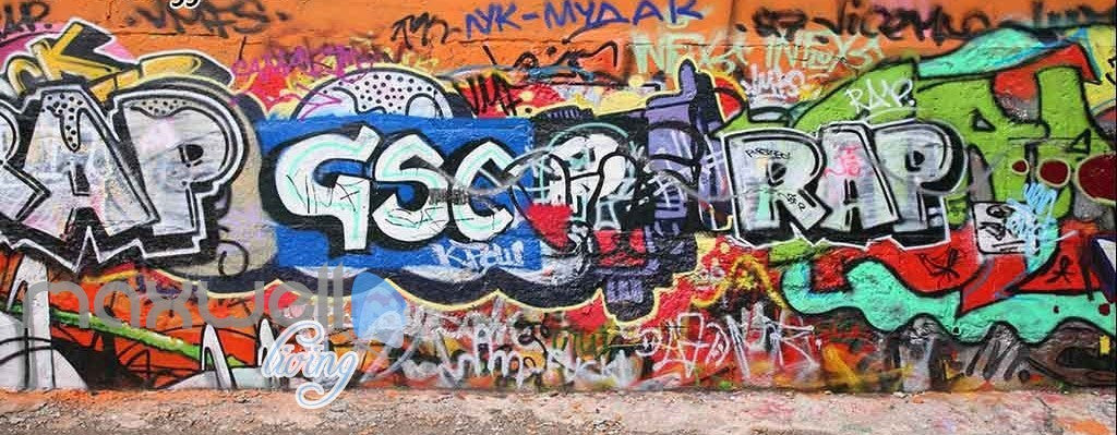 3D Graffiti Rap Letters Orange Wall Murals Wallpaper Wall Art Decals Decor IDCWP-TY-000107