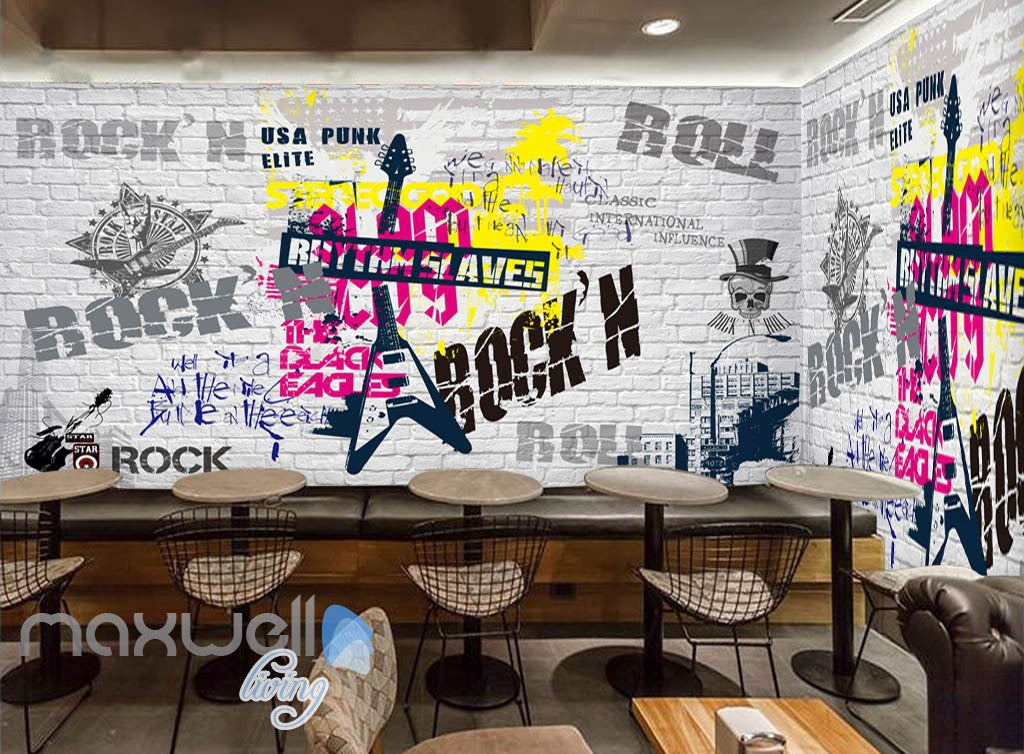 3D Graffiti Rock Roll Punk Brick Wall Murals Wallpaper Wall Art Decals Decor IDCWP-TY-000110