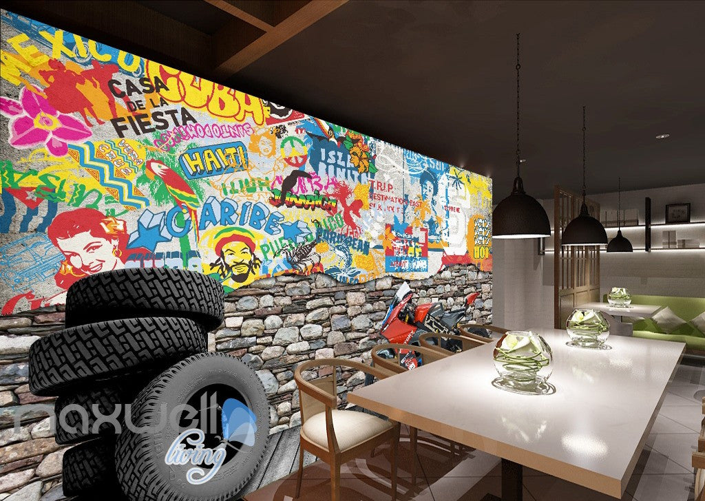 3D Graffiti Motor Wheels Rock Wall Murals Wallpaper Wall Art Decals Decor IDCWP-TY-000111