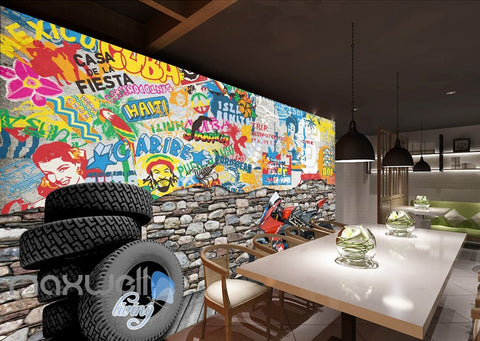 Image of 3D Graffiti Motor Wheels Rock Wall Murals Wallpaper Wall Art Decals Decor IDCWP-TY-000111
