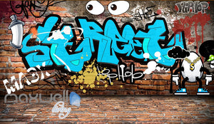 3D Graffiti Eyes Blue Words Bricks Wall Murals Wallpaper Wall Art Decals Decor IDCWP-TY-000114