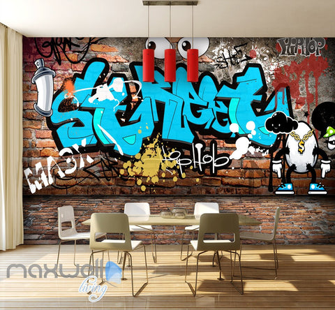 Image of 3D Graffiti Eyes Blue Words Bricks Wall Murals Wallpaper Wall Art Decals Decor IDCWP-TY-000114