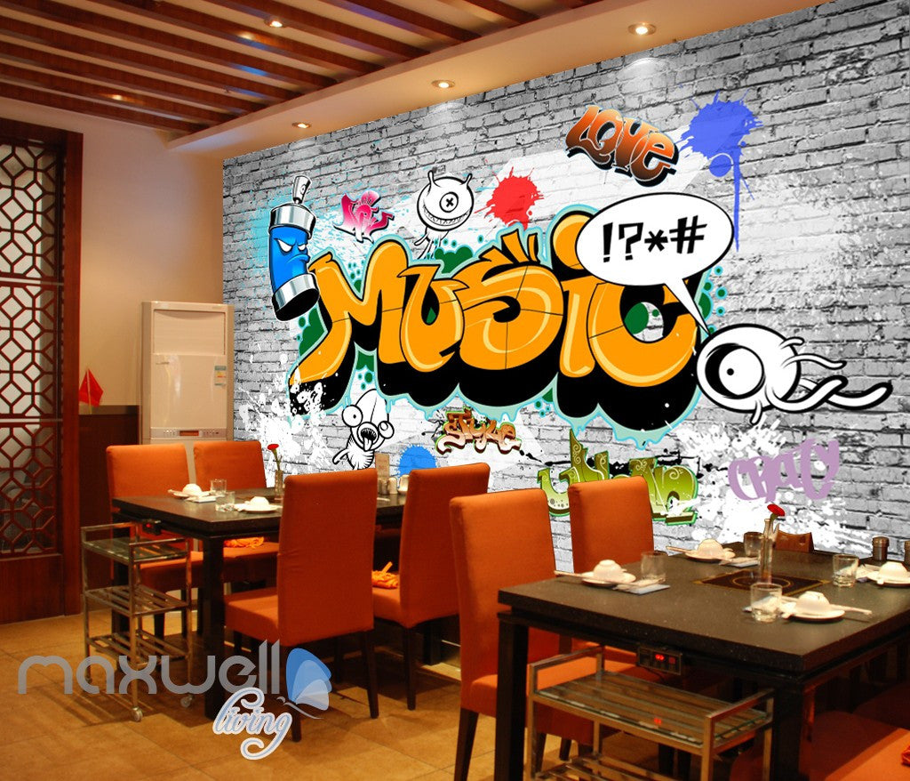 3D Graffiti Music Word Bricks Wall Murals Wallpaper Wall Art Decals Decor IDCWP-TY-000118