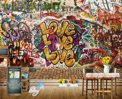 Image of 3D Graffiti Love Pattern Brick Wall Murals Wallpaper Wall Art Decals Decor IDCWP-TY-000120
