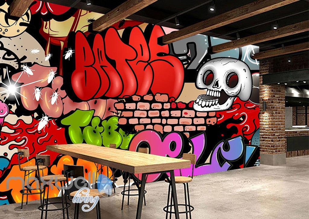3D Graffiti Skull Letters Wall Murals Wallpaper Wall Art Decals Decor IDCWP-TY-000125